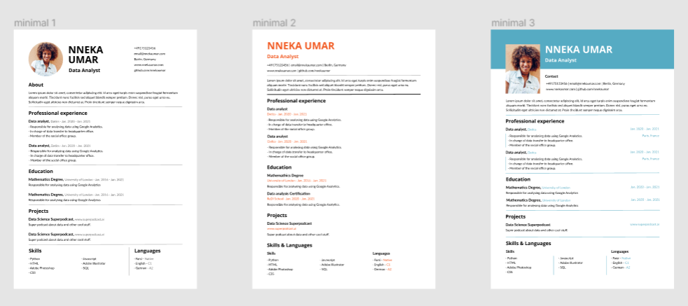 three templates for the minimal CV